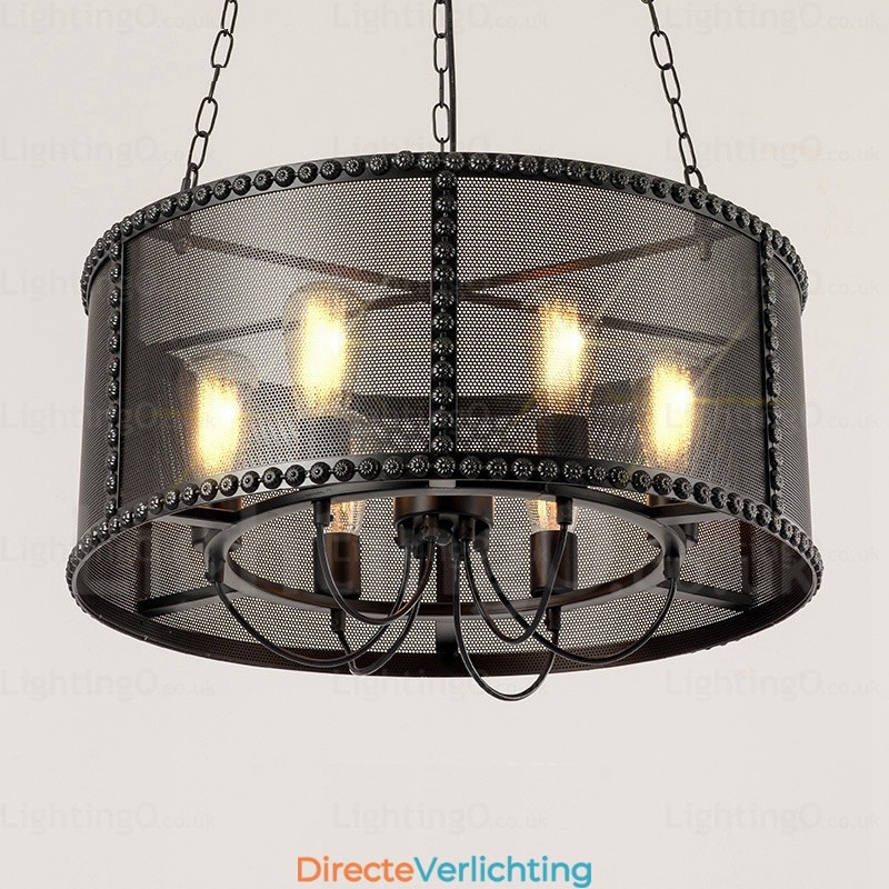 6-lichts vintage retro hanglamp met roestvrijstalen kap