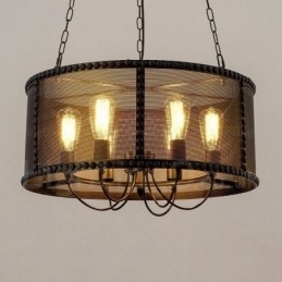 6-lichts vintage retro hanglamp met roestvrijstalen kap