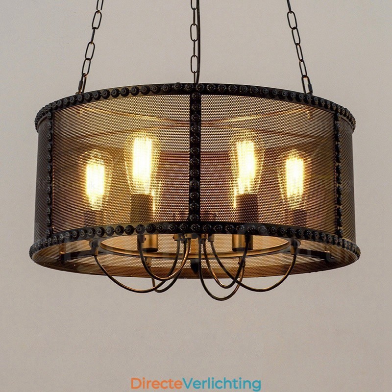 6-lichts vintage retro hanglamp met roestvrijstalen kap