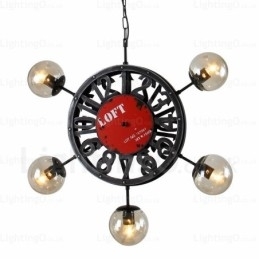 5-lichts vintage retro hanglamp met glazen kap