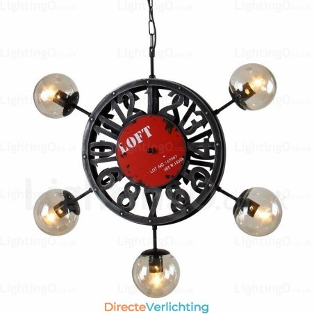 5-lichts vintage retro hanglamp met glazen kap 5-lichts vintage retro hanglamp met glazen kap