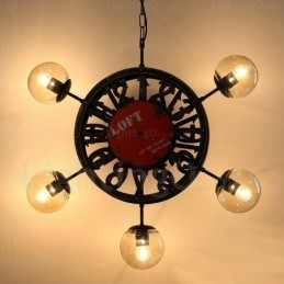 5-lichts vintage retro hanglamp met glazen kap
