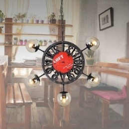 5-lichts vintage retro hanglamp met glazen kap