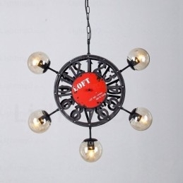 5-lichts vintage retro hanglamp met glazen kap
