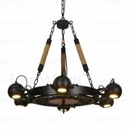 6-lichts vintage retro hanglamp met roestvrijstalen kap