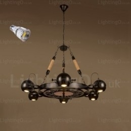 6-lichts vintage retro hanglamp met roestvrijstalen kap