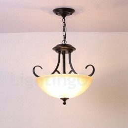 3-lichts landelijke rustieke hanglamp met glazen kap
