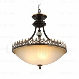 3-lichts landelijke rustieke hanglamp met glazen kap