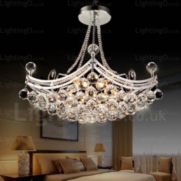 5-lichts moderne, eigentijdse hanglamp met kristallen kap
