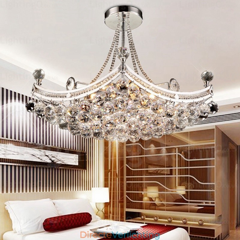 5-lichts moderne, eigentijdse hanglamp met kristallen kap