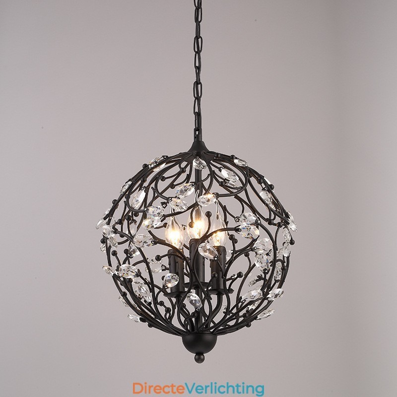 3-lichts vintage retro globe kristallen hanglamp