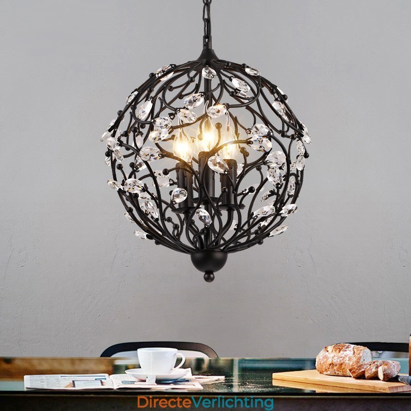 3-lichts vintage retro globe kristallen hanglamp