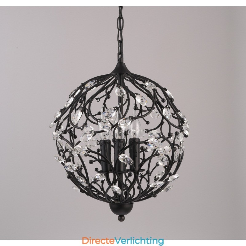 3-lichts vintage retro globe kristallen hanglamp