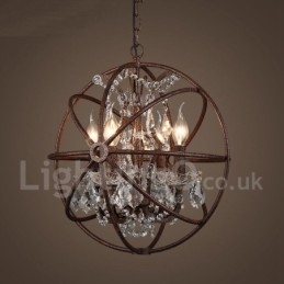 4 Lichts Diameter 40CM Vintage Kristallen Wereldbol Schilderij Metalen Kroonluchter Roestige Kleur Hanglamp