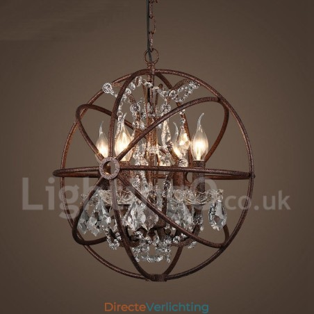 4 Lichts Diameter 40CM Vintage Kristallen Wereldbol Schilderij Metalen Kroonluchter Roestige Kleur Hanglamp 4 Lichts Diameter 40CM Vintage Kristallen Wereldbol Schilderij Metalen Kroonluchter Roestige Kleur Hanglamp