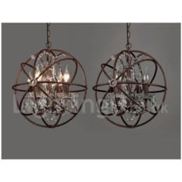 4 Lichts Diameter 40CM Vintage Kristallen Wereldbol Schilderij Metalen Kroonluchter Roestige Kleur Hanglamp