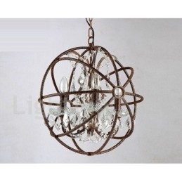 4 Lichts Diameter 40CM Vintage Kristallen Wereldbol Schilderij Metalen Kroonluchter Roestige Kleur Hanglamp