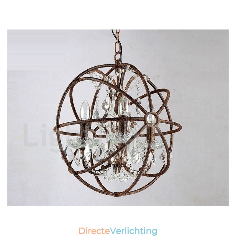 4 Lichts Diameter 40CM Vintage Kristallen Wereldbol Schilderij Metalen Kroonluchter Roestige Kleur Hanglamp
