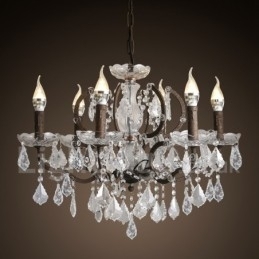 6 Lichts Diameter 60CM Vintage Kristal Schilderij Metalen Kroonluchter Roestig IJzer Kleur Hanglamp