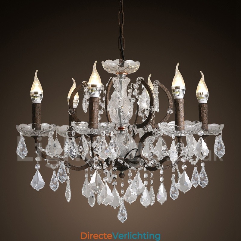 6 Lichts Diameter 60CM Vintage Kristal Schilderij Metalen Kroonluchter Roestig IJzer Kleur Hanglamp