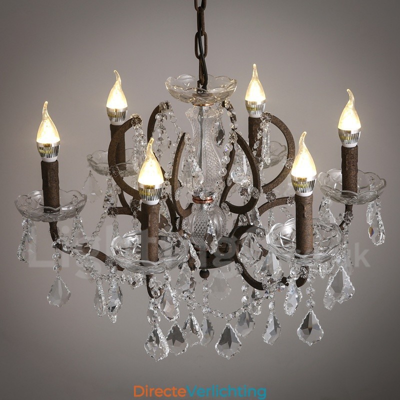 6 Lichts Diameter 60CM Vintage Kristal Schilderij Metalen Kroonluchter Roestig IJzer Kleur Hanglamp