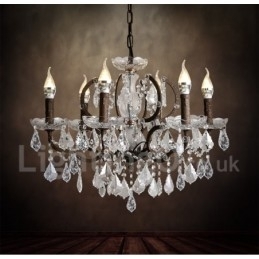 6 Lichts Diameter 60CM Vintage Kristal Schilderij Metalen Kroonluchter Roestig IJzer Kleur Hanglamp