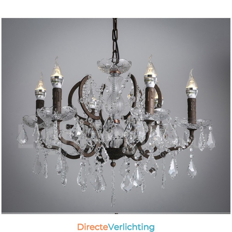 6 Lichts Diameter 60CM Vintage Kristal Schilderij Metalen Kroonluchter Roestig IJzer Kleur Hanglamp