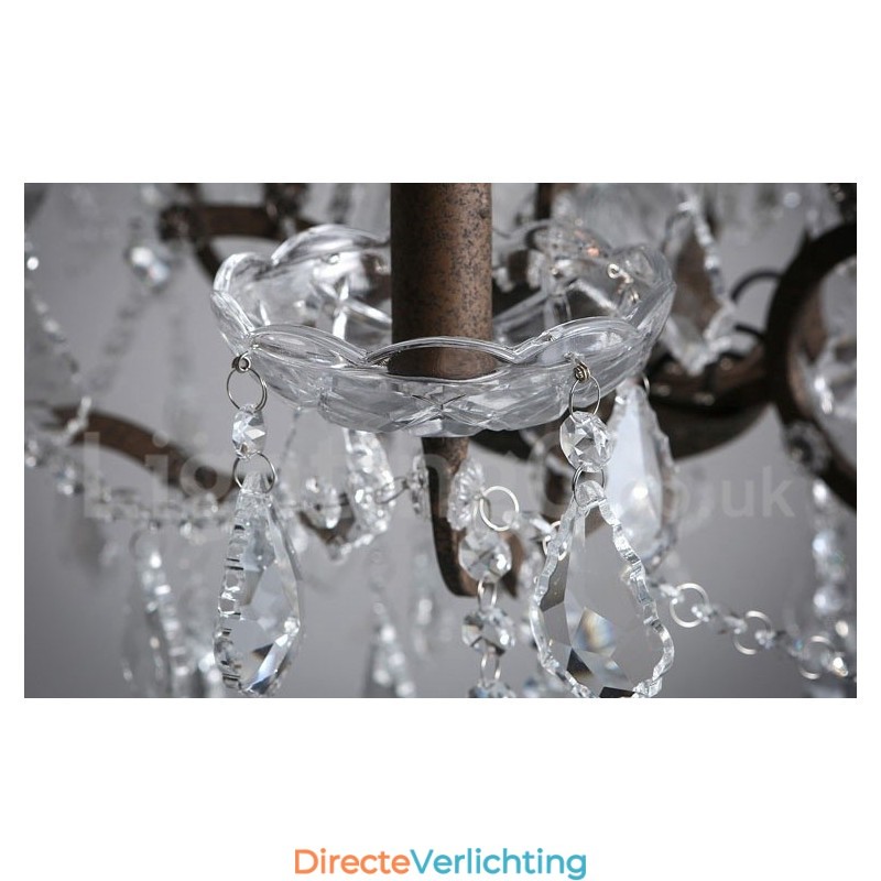 6 Lichts Diameter 60CM Vintage Kristal Schilderij Metalen Kroonluchter Roestig IJzer Kleur Hanglamp