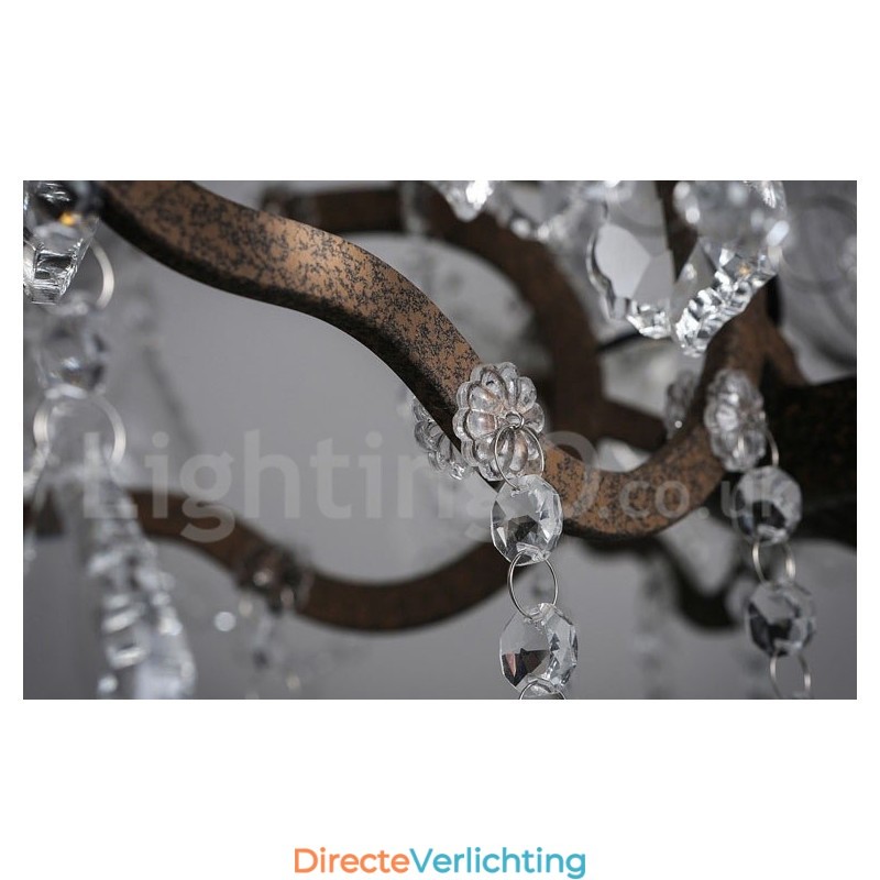 6 Lichts Diameter 60CM Vintage Kristal Schilderij Metalen Kroonluchter Roestig IJzer Kleur Hanglamp