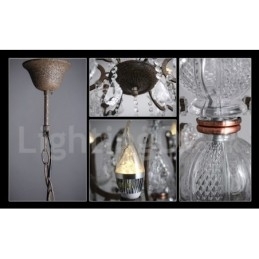 6 Lichts Diameter 60CM Vintage Kristal Schilderij Metalen Kroonluchter Roestig IJzer Kleur Hanglamp