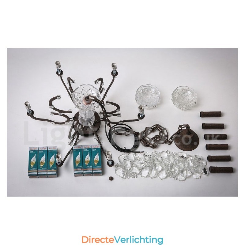 6 Lichts Diameter 60CM Vintage Kristal Schilderij Metalen Kroonluchter Roestig IJzer Kleur Hanglamp