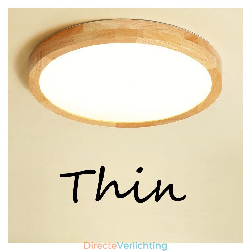 Ultradunne ronde plafondlamp van hout, plafondlamp van massief hout en acryl, Nordic Lights