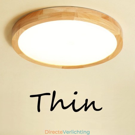Ultradunne ronde plafondlamp van hout, plafondlamp van massief hout en acryl, Nordic Lights Ultradunne ronde plafondlamp van hout, plafondlamp van massief hout en acryl, Nordic Lights