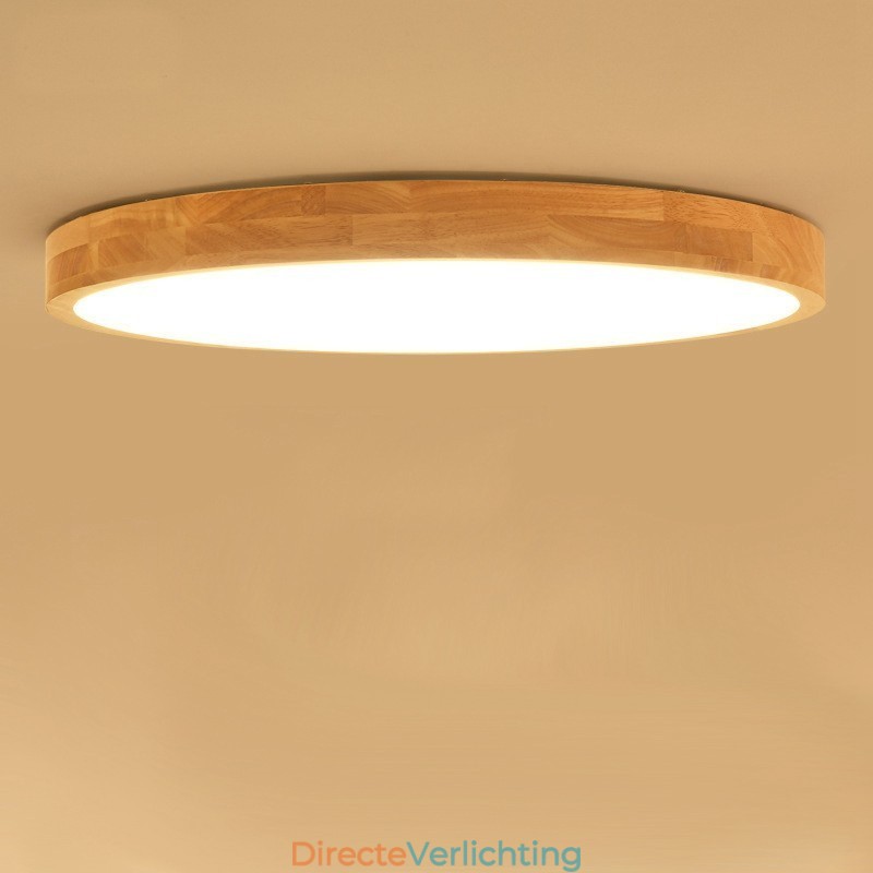 Ultradunne ronde plafondlamp van hout, plafondlamp van massief hout en acryl, Nordic Lights
