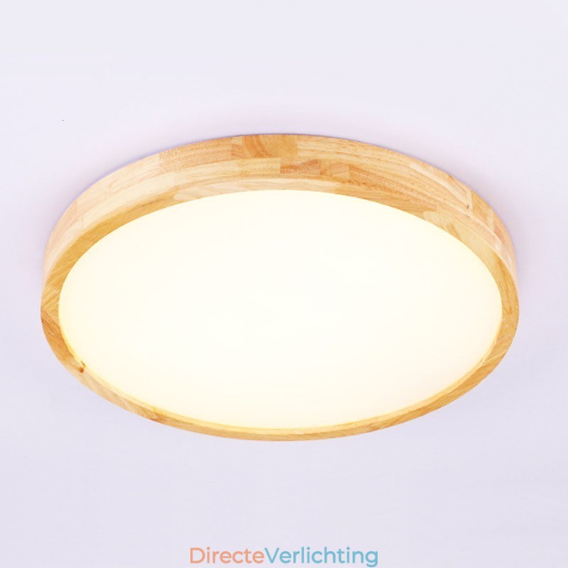 Ultradunne ronde plafondlamp van hout, plafondlamp van massief hout en acryl, Nordic Lights