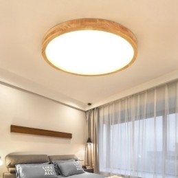 Ultradunne ronde plafondlamp van hout, plafondlamp van massief hout en acryl, Nordic Lights