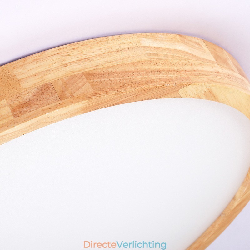 Ultradunne ronde plafondlamp van hout, plafondlamp van massief hout en acryl, Nordic Lights