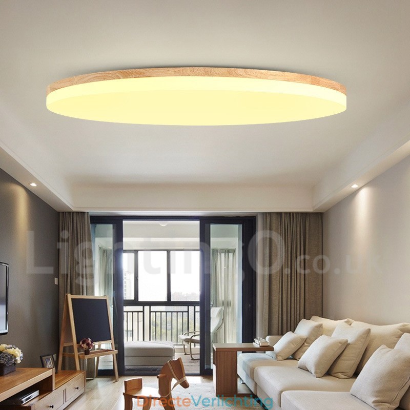 Nordic Ronde Plafondlamp Eenvoudige Moderne Massief Houten Lamp Ultradunne Plafondlamp