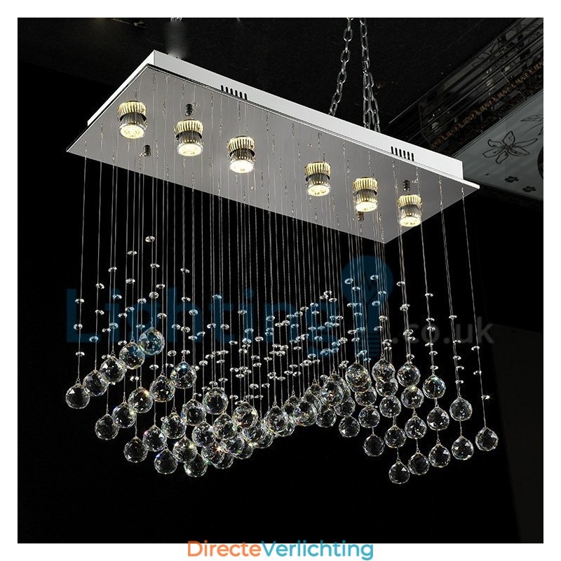 Moderne eigentijdse kroonluchter, plafondlamp, kristallen regendruppellamp
