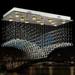Moderne eigentijdse kroonluchter, plafondlamp, kristallen regendruppellamp