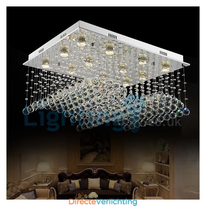 Moderne eigentijdse kroonluchter, plafondlamp, kristallen regendruppellamp