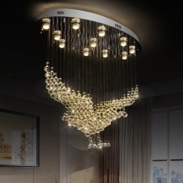 Moderne eigentijdse kroonluchter, plafondlamp, kristallen regendruppellamp
