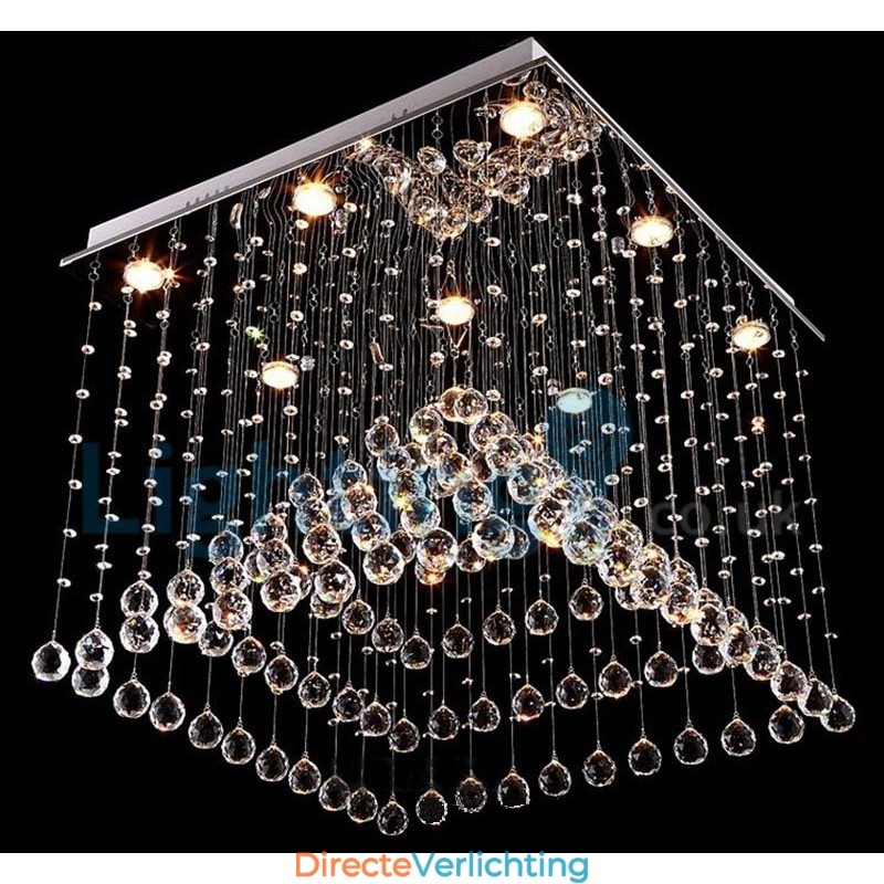 Moderne eigentijdse kroonluchter, plafondlamp, kristallen regendruppellamp
