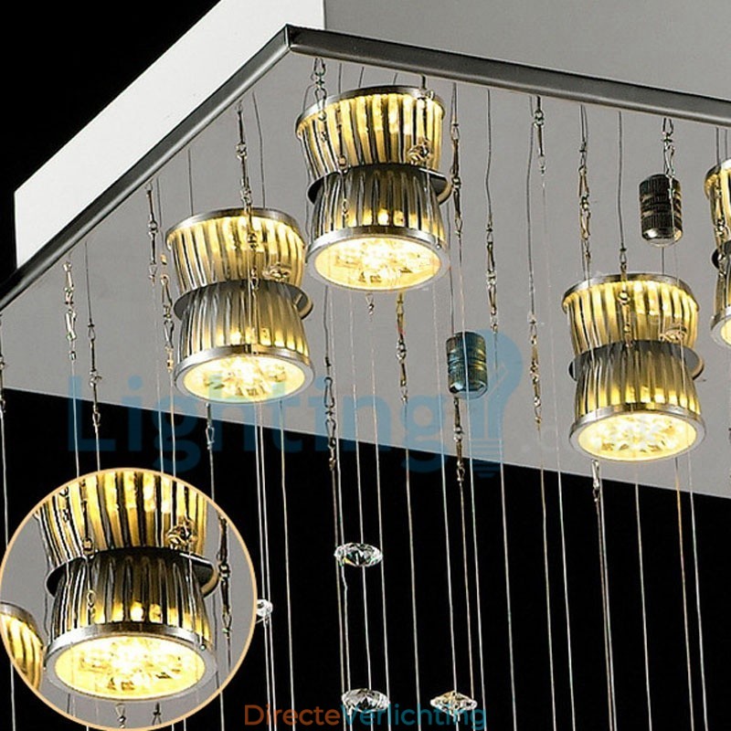 Moderne eigentijdse kroonluchter, plafondlamp, kristallen regendruppellamp