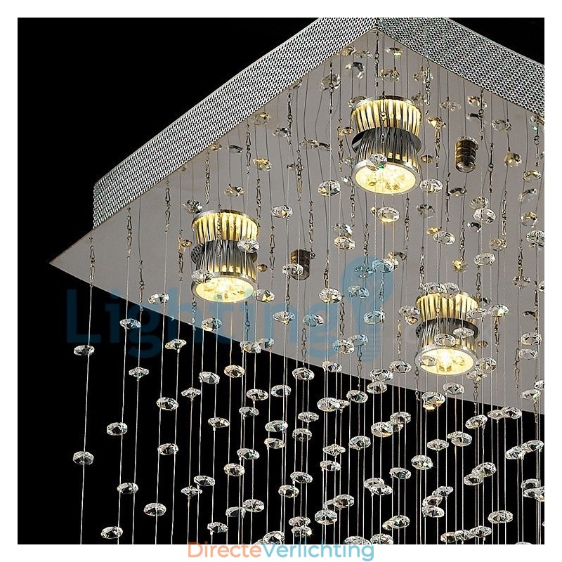 Moderne eigentijdse kroonluchter, plafondlamp, kristallen regendruppellamp
