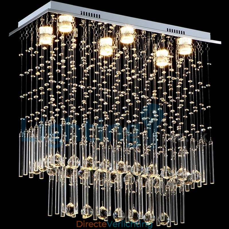 Moderne eigentijdse kroonluchter, plafondlamp, kristallen regendruppellamp