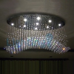 Moderne eigentijdse kroonluchter, plafondlamp, kristallen regendruppellamp