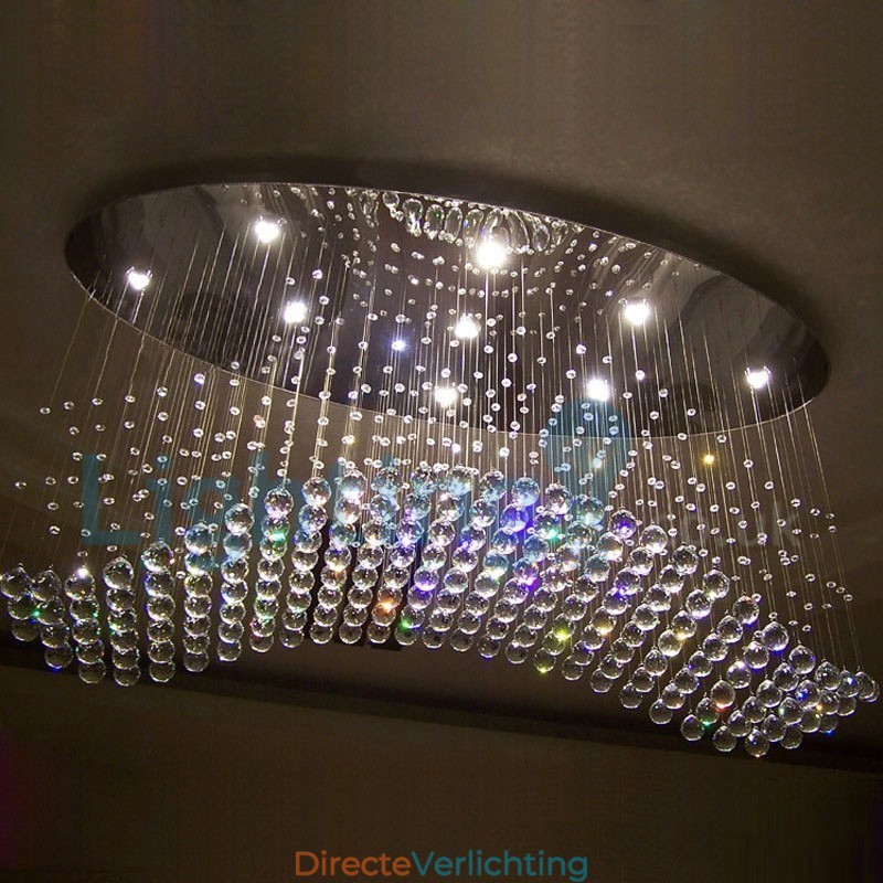 Moderne eigentijdse kroonluchter, plafondlamp, kristallen regendruppellamp