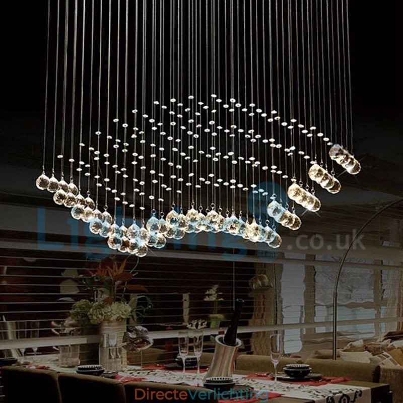 Moderne eigentijdse kroonluchter, plafondlamp, kristallen regendruppellamp