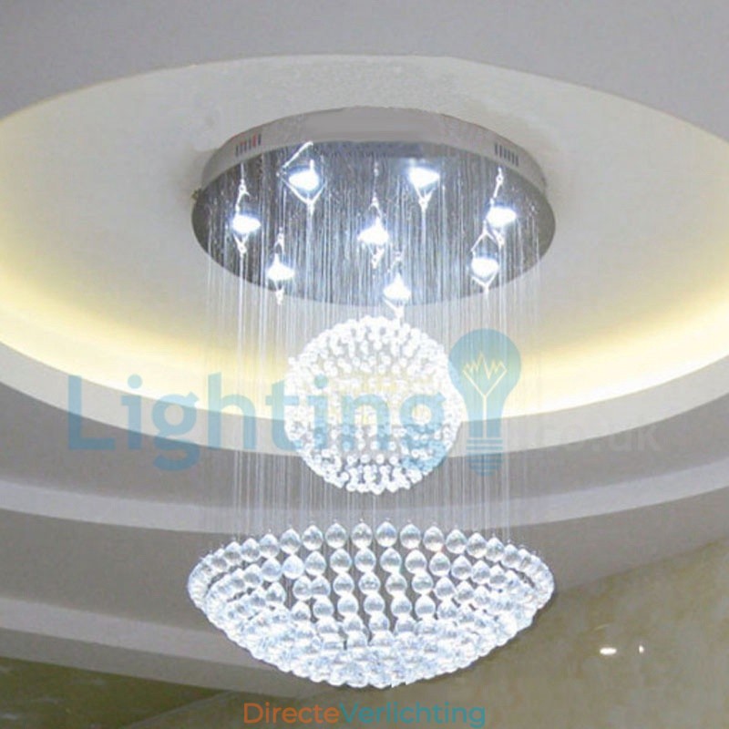 Moderne eigentijdse kroonluchter, plafondlamp, kristallen regendruppellamp